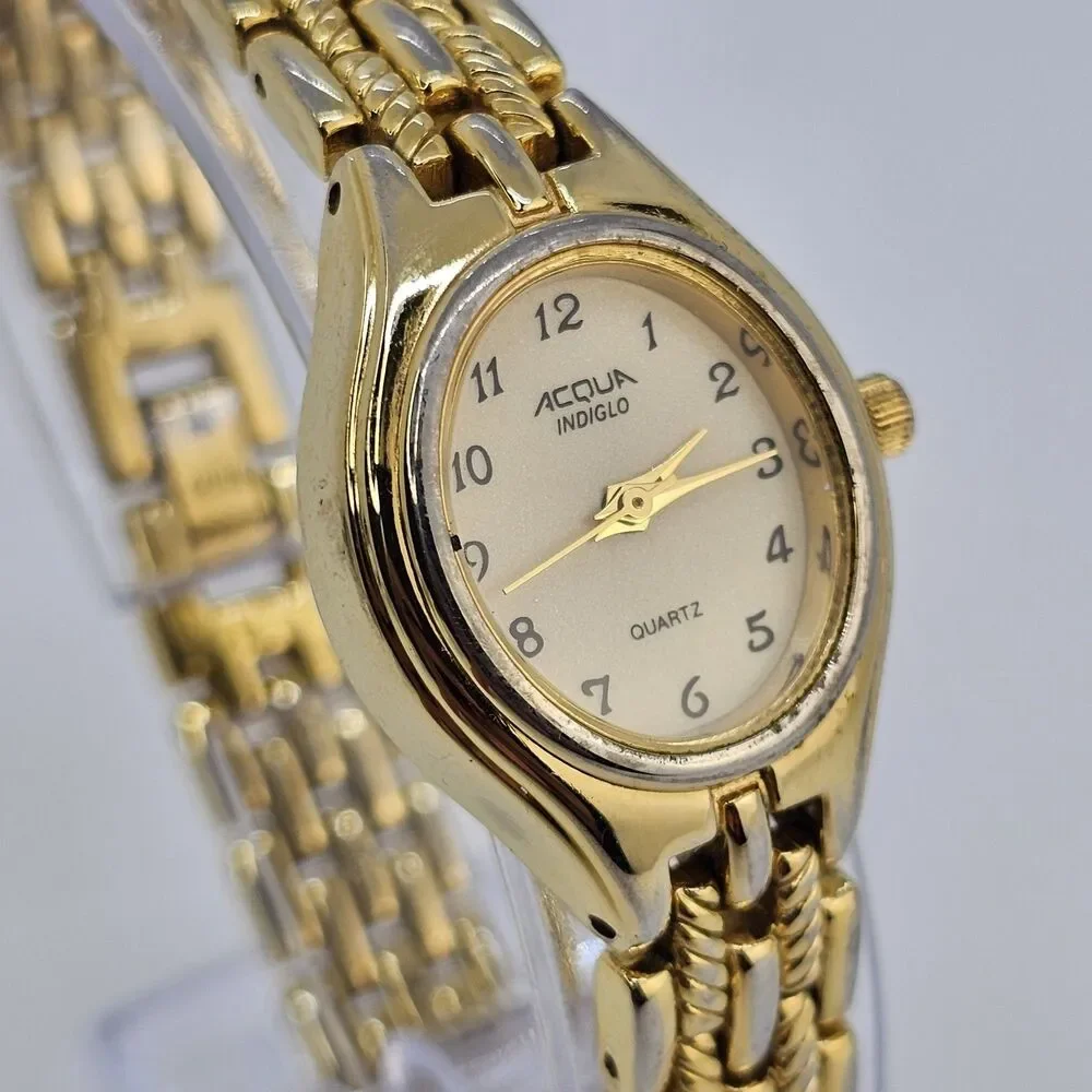 Acqua Timex Women's Watch 23MM‎ Gold Dial Two Tone Bracelet Band 7